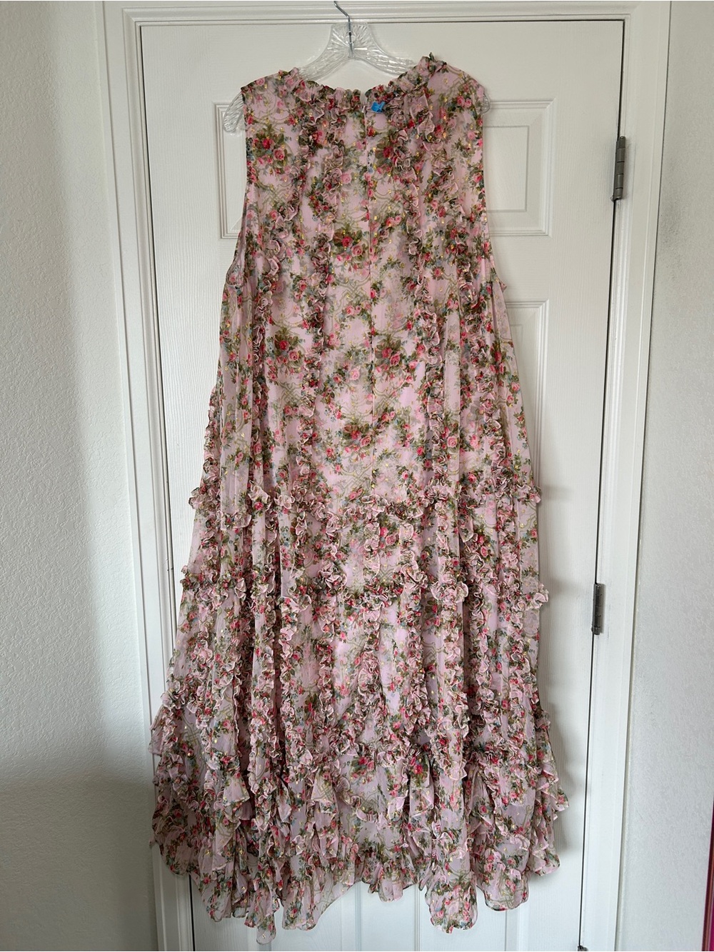 Pink Floral Formal Dress with Ruffles - Picture 2 of 8